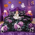 thumbnail image 1 of Homewish Gothic Halloween Skull Duvet Cover Queen,Purple Rose Leaf Print Queen Bedding,Black Lavender,Black Reversible,3-Piece,1 Duvet Cover and 2 Pillowcases, 1 of 6