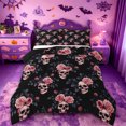 thumbnail image 1 of Homewish Gothic Halloween Skull Queen Comforter Set,Pink Rose Branch Print Comforter Sets Queen,Black Dusty Rose,Black Reversible,3-Piece,1 Comforter and 2 Pillowcases, 1 of 7