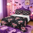 thumbnail image 1 of Homewish Gothic Halloween Skull Queen Sheets,Pink Rose Branch Print Queen Sheet Sets,Black Dusty Rose,4-Piece,1 Flat Sheet,1 Fitted Sheet and 2 Pillowcases, 1 of 6