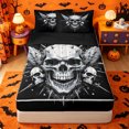 thumbnail image 1 of Homewish Gothic Halloween Skull Zipper Full Size Comforter Sets with Fitted Sheet and 2 Pillowcases,3D Skeleton Pattern Zipper Bedding Set,Black White,Black Reversible,4pcs, 1 of 7