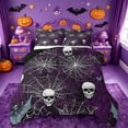 thumbnail image 1 of Homewish Gothic Halloween Spider Web Queen Comforter Set,Skull Bat Pattern Comforter Sets Queen,Purple Black White,Black Reversible,3pcs,1 Comforter and 2 Pillowcases, 1 of 7