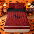 thumbnail image 1 of Homewish Gothic Halloween Spider Web Zipper Twin Comforter Sets with Fitted Sheet and 2 Pillowcases,Bat Spooky Pattern Zipper Bedding Set,Red Black,Black Reversible,4 Pieces, 1 of 7