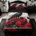 thumbnail image 1 of Homewish Gothic Raven Red Rose Zipper Twin Comforter Sets with Fitted Sheet and 2 Pillowcases for Kids, Romance Bird Butterfly Zipper Bedding Set, Black Reversible, 4pcs, 1 of 6
