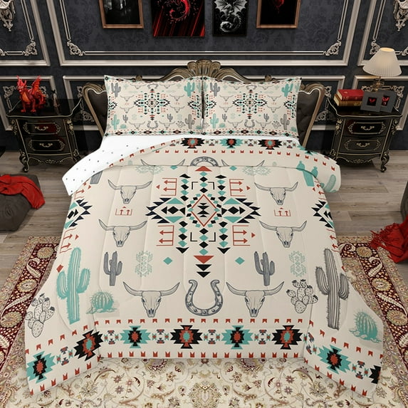 Homewish 3-Piece Gothic Sheep Comforter Set, Queen - Cyan Cactus (Bohemian)