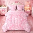 thumbnail image 1 of Homewish Gothic Skeleton 7pcs Bedding Comforter Set,Victorian Flower Queen Bedding Sets,Pink White Queen Sheet Sets For Girls Boys,,Lightweight Room Decorative Reversible, 1 of 8