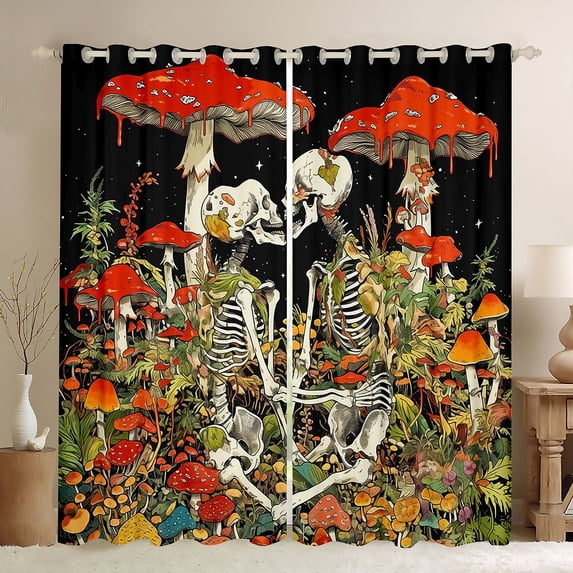 Homewish Gothic Skeleton Happy Valentine'S Day Colorful Rustic Mushroom Curtains Pack Of 2 (42X63 Each),For Girls Boys