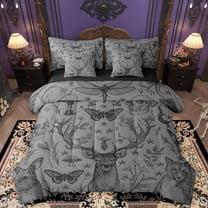 Homewish Gothic Skull 7-Piece Twin Bedding Sets,Cute Deer Fox Bedding Comforter Set,Gray Black Sheet Sets For Adults,Super Cozy Room Decor Reversible