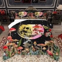 Homewish Gothic Skull Bedding Comforter Set 2pcs for Female Men Women,Starry Sky Twin Comforter Sets Microfiber,Botanical Red Mushroom Breathable Bedding Set,Microfiber Bedroom Decor