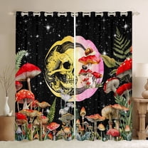 Homewish Gothic Skull Black Out Curtains for Female Men Women,Starry Sky Curtains Pack of 2 (42x63 Each),Botanical Red Mushroom Bedroom Curtains,Microfiber Bedroom Decor
