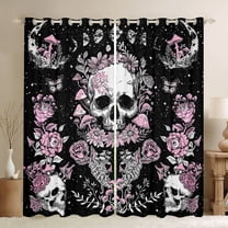 Homewish Gothic Skull Black Out Curtains,Pink Retro Flower Curtains Pack of 2 (42x63 Each),Galaxy Starry Night Bedroom Curtains For Girls Kids,Breathable Home Decor