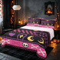 thumbnail image 1 of Homewish Gothic Skull Bone Bed Sheets for Girls, Halloween Candy Moon Full Size Sheets, Pink Purple Black, 4 Pieces (1 Flat Sheet, 1 Fitted Sheet and 2 Pillowcases), 1 of 4