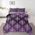 thumbnail image 1 of Homewish Gothic Skull Damask Full Size Comforter Sets,Halloween Bedding Comforter Set,Purple,Black Reversible,3-Piece,1 Comforter and 2 Pillowcases, 1 of 7