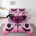 thumbnail image 1 of Homewish Gothic Skull Full Size Comforter Sets,Halloween Bat Bedding Comforter Set,Pink Floral Crown Wings Duvet,Black Reversible,3pcs,1 Comforter and 2 Pillowcases, 1 of 7