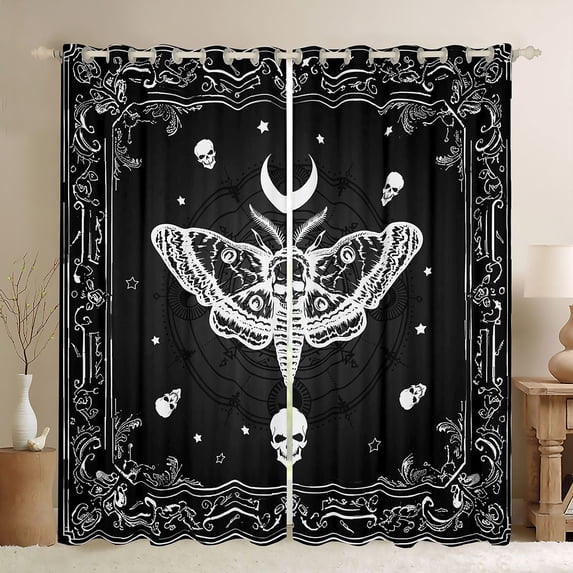 Homewish Gothic Skull Moth Curtains Pack of 2 (42x84 Each) for Teenagers Adults,Exotic Style Curtains Blackout,Abstract Boho Damask Bedroom Curtains,Super Cozy Room Decor
