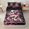 thumbnail image 1 of Homewish Gothic Skull Zipper Queen Comforter Set with Fitted Sheet and 2 Pillowcases,Happy Halloween Zipper Bedding Set,Pink Flowers Spider Web Bed Set,Black Reversible,4pcs, 1 of 8