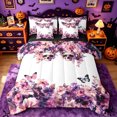 thumbnail image 1 of Homewish Gothic Skulls Queen Bedding for Kids, Watercolor Butterfly Wildflower Bedding Comforter Set Queen, Black Reversible, 7-Piece, 1 of 7