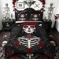 thumbnail image 1 of Homewish Gothic Sugar Skull Bride Queen Comforter Set for Kids, Red Rose Butterfly Comforter Sets Queen, Black Reversible, 3pcs, 1 Comforter and 2 Pillowcases, 1 of 6