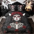 thumbnail image 1 of Homewish Gothic Sugar Skull Bride Twin Bedding for Kids, Red Rose Butterfly Bedding Comforter Set, Black Reversible, 7pcs, 1 of 7
