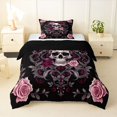 thumbnail image 1 of Homewish Gothic Sugar Skull Twin Comforter Sets,Pink Red Damask Flowers Bedding Set,Halloween Duvet,Black Reversible,2pcs,1 Comforter and 1 Pillowcase, 1 of 7