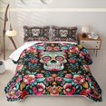 thumbnail image 1 of Homewish Gothic Sugar Skull Twin Quilt Set,Watercolor Flowers Twin Coverlet Set,Pink Green,2pcs, 1 of 7