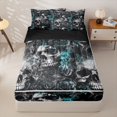 thumbnail image 1 of Homewish Gothic Sugar Skull Zipper Queen Comforter Set with Fitted Sheet and 2 Pillowcases,Happy Halloween Zipper Bedding Set,Teal,Black Reversible,4pcs, 1 of 8
