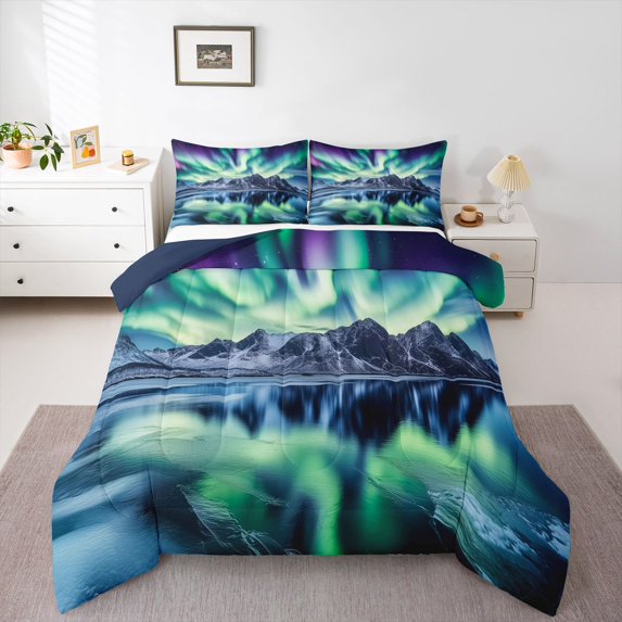 Homewish Gradient Aurora Bedding Comforter Set 2pcs for Female Men Adults,Nature Theme Twin Comforter Sets Microfiber,Abstract Ombre Breathable Bedding Set,Lightweight Room Decor,Reversible