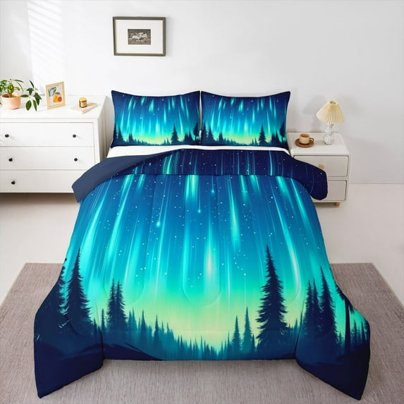 Homewish Gradient Aurora Bedding Comforter Set 2pcs for Female Men Adults,Starry Sky Twin Comforter Sets Microfiber,Abstract Ombre Breathable Bedding Set,Lightweight Room Decor,Reversible