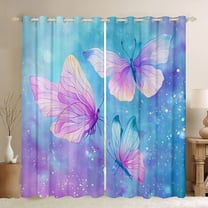 Homewish Gradient Flying Butterflies Black Out Curtains for Teens Children Girls,Abstract Ombre Curtains Pack of 2 (42x63 Each),Dreamy Princess Bedroom Curtains,Ultra Soft Home Decor