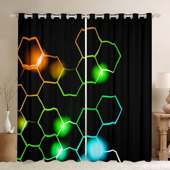 Homewish Gradient Hexagon Black Out Curtains for Female Men Adults,Ombre Geometric Honeycomb Curtains Pack of 2 (42x63 Each),Modern Contemporary Abstract Bedroom Curtains,Luxury Bedroom Decor
