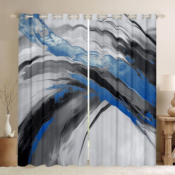 Homewish Gradient Ink Geometric Kitchen Curtains,Contemporary Artwork Black Out Curtains Pack of 2 (42x63 Each),Blue Black