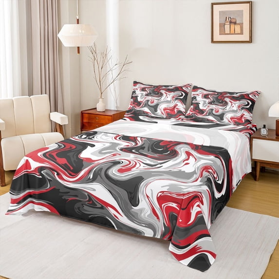 Homewish Gradient Marble 4 Pieces Queen Sheet Sets for Boys Girls,Abstract Stone Pattern Ultra Soft Flat Sheet,Marbling Watercolor Queen Fitted Sheet,Breathable Home Decor