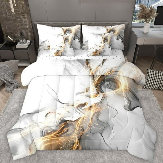 Homewish Gradient Marble Bedding Comforter Set 7-Piece for Kids Children Teens,Abstract Ombre King Bedding Sets,Marbling Stone Pattern Ultra Soft Bed Sheets,Ultra Soft Home Decor,Reversible