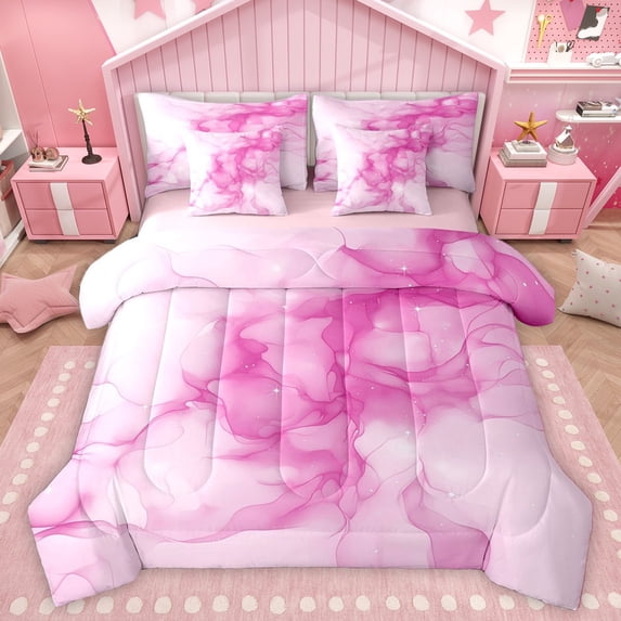Homewish Gradient Marble Bedding Comforter Set 7 Pieces for Boys Girls,Abstract Stone Pattern Full Bedding Set Lightweight,Marbling Watercolor Fitted Sheet Flat Sheet,Breathable Home Decor