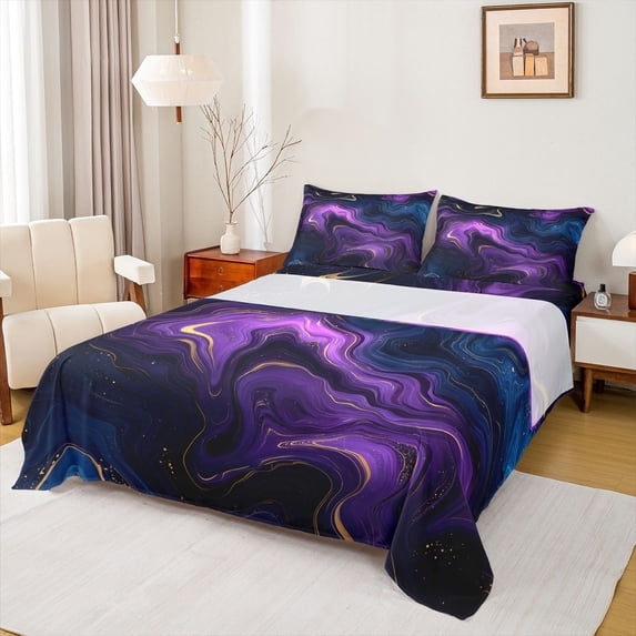 Homewish Gradient Marble Full Size Sheets 4-Piece for Boys Girls,Abstract Stone Pattern Breathable Bed Sheets,Marbling Watercolor Lightweight Sheet Sets,Breathable Home Decor