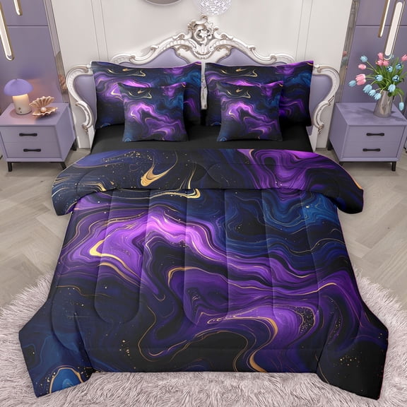 Homewish Gradient Marble Twin Bedding Sets 7-Piece for Boys Girls,Abstract Stone Pattern Bedding Comforter Set Microfiber,Marbling Watercolor Breathable Sheet Sets,Breathable Home Decor,Reversible