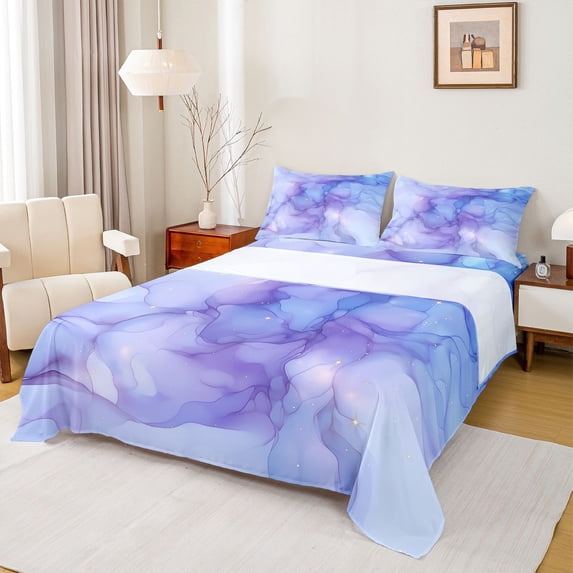 Homewish Gradient Marble Twin Sheet Sets 3pcs for Boys Girls,Abstract Stone Pattern Twin Fitted Sheet Microfiber,Marbling Watercolor Breathable Flat Sheet,Breathable Home Decor