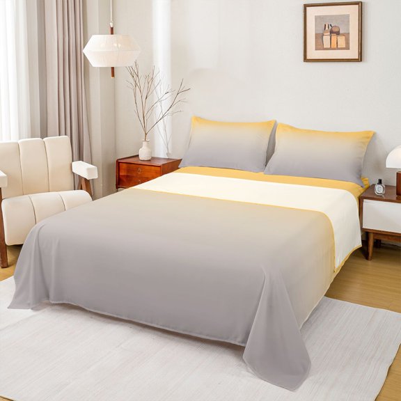 Homewish Gradient Orange Gray Full Size Sheets,Ombre Print Bed Sheets,Minimalist Aesthetic Sheet Sets For Kids,Microfiber Bedroom Decor,4pcs