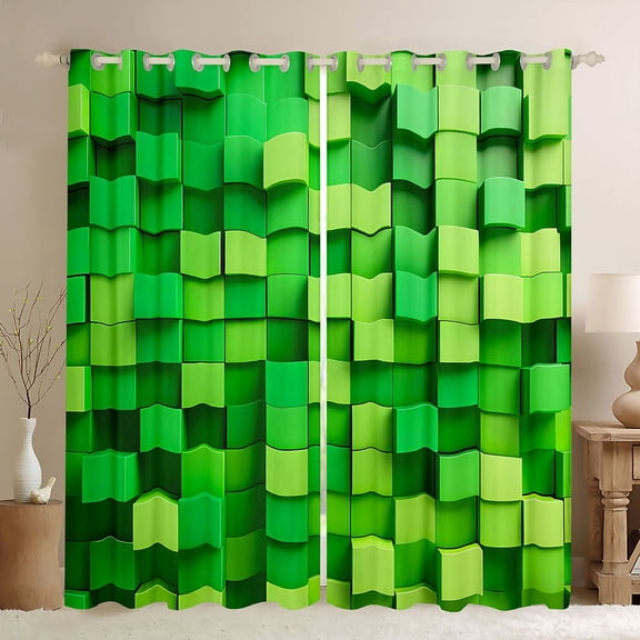 Homewish Gradient Plaid Grid Blackout Curtains Set of 2 (52x84 Each) For Boys Girls,Futuristic Cubes Window Curtains,Abstract Geometric Curtains and Drapes,Super Cozy Room Decor