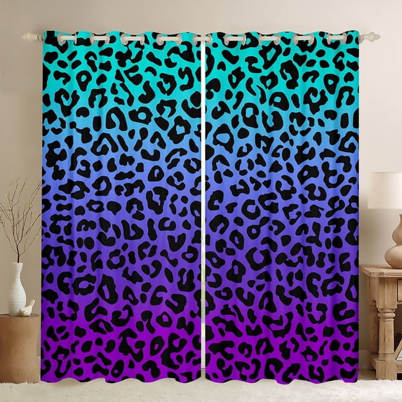 Homewish Gradient Purple Blue Curtains Pack of 2 (42x84 Each),Chic Cheetah Pattern Curtains Blackout,Modern Abstract Desgin Bedroom Curtains For Girls Kids,Luxury Bedroom Decor