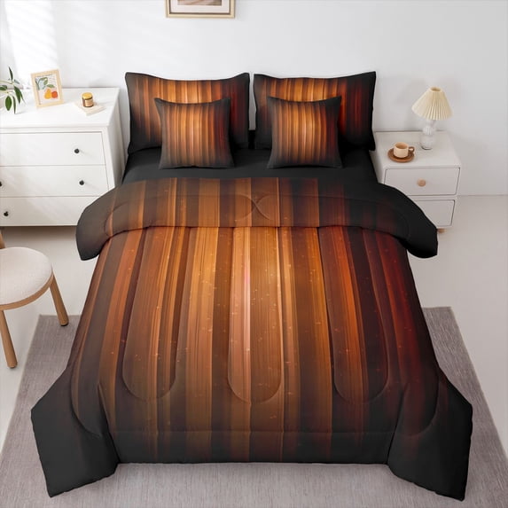 Homewish Gradient Stripe 7pcs Queen Bedding,Glitter Stars Bedding Comforter Set Queen,Red Brown,Black Reversible