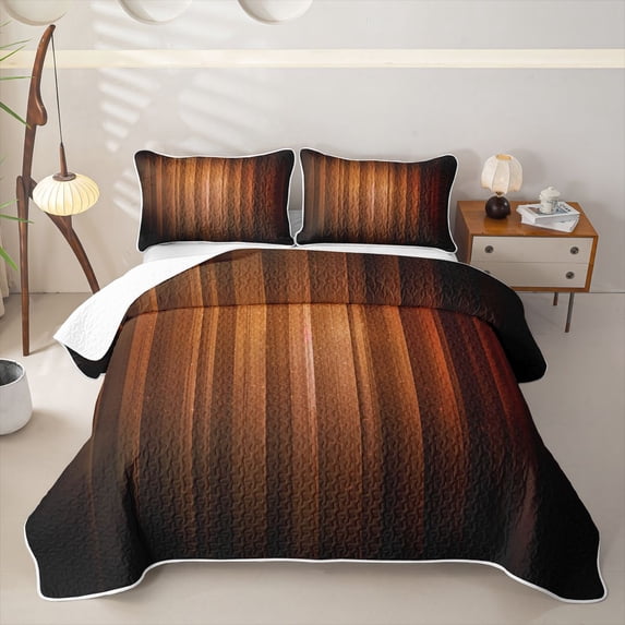 Homewish Gradient Stripe Twin Quilt Set,Glitter Stars Twin Coverlet Set,Red Brown,2 Pieces