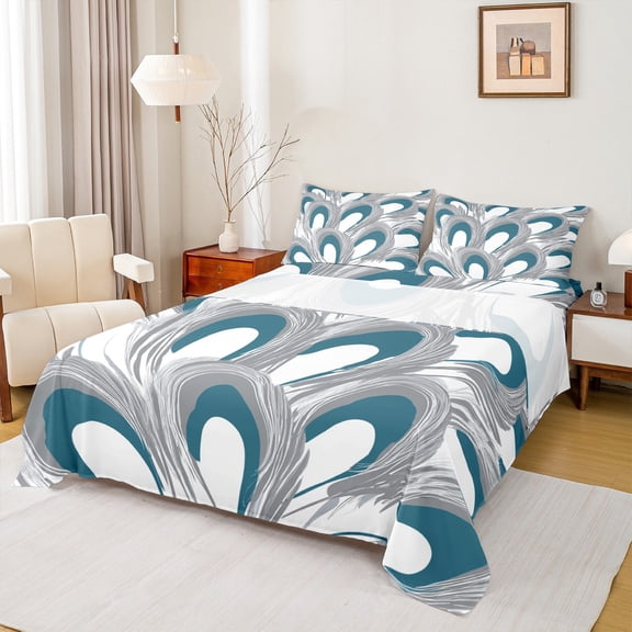 Homewish Gradient Stripes Lines 4 Pieces Queen Sheet Sets for Female Men Adults,Abstract Geometric Ultra Soft Flat Sheet,Vintage Aesthetic Queen Fitted Sheet,Breathable Home Decor