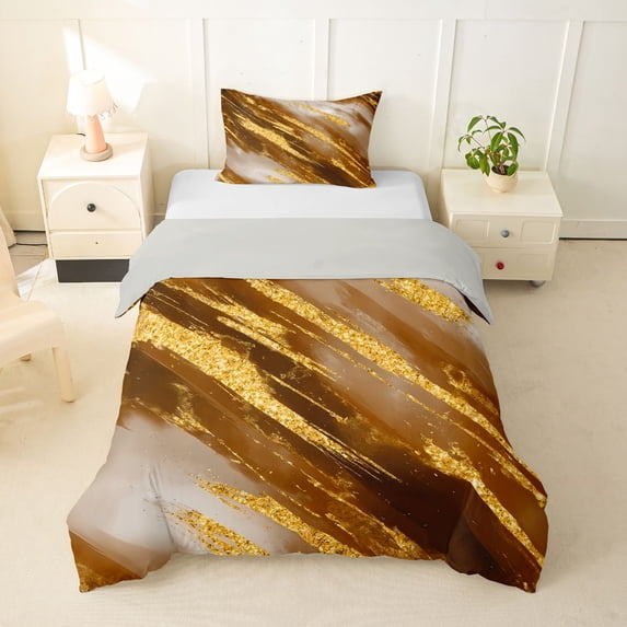 Homewish Gradient Watercolor Art Twin Duvet Cover,Contemporary Aesthetic Twin Bedding,Brown Gold,Light Gray Reversible,2pcs,1 Duvet Cover and 1 Pillowcase