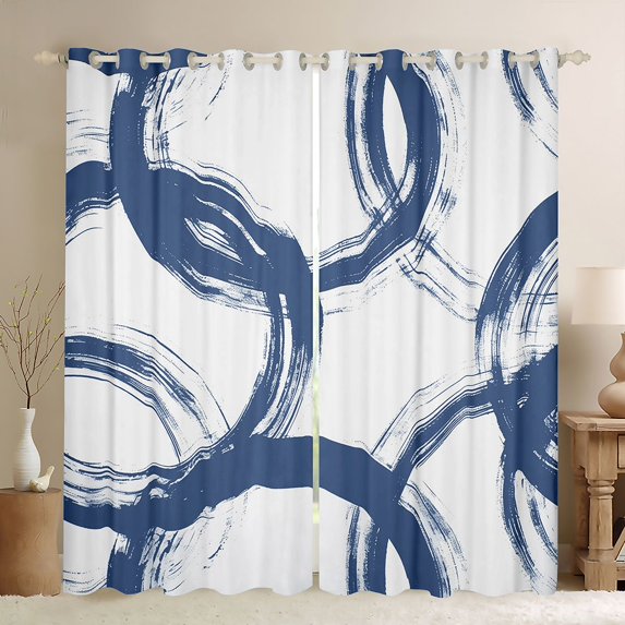 Homewish Graffiti Geometric Curtains Pack of 2 (42x84 Each),Stripe Line Circle Curtains Blackout,Blue White Bedroom Curtains For Boys Kids,Luxury Bedroom Decor