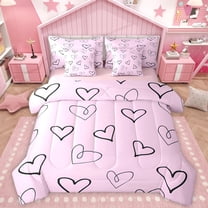 Homewish Graffiti Loves Pattern 7-Piece Twin Bedding Sets,Happy Valentine'S Day Bedding Comforter Set,Pink Black Sheet Sets For Girls Kids,Super Cozy Room Decor Reversible