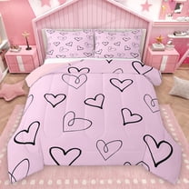 Homewish Graffiti Loves Pattern Bedding Comforter Set,Happy Valentine'S Day Twin Comforter Sets,Pink Black Bedding Set For Girls Kids,Super Cozy Room Decor Reversible,2 Pieces