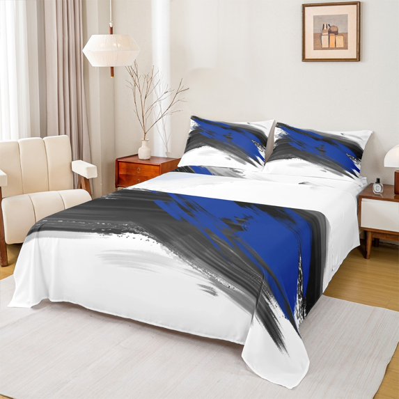 Homewish Graffiti Splash 4pcs Bed Sheets For Adults Female Men,Abstract Geometric Stripes King Sheets,Black Blue White Super Cozy Sheet Set,Ultra Soft Home Decor