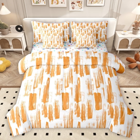 Homewish Graffiti Splash Bedding Comforter Set 7pcs for Kids Children Teens,Vintage Aesthetic Queen Bedding Sets Super Cozy,Abstract Geometric Stripes Queen Sheet Sets,Microfiber Bedroom Decor