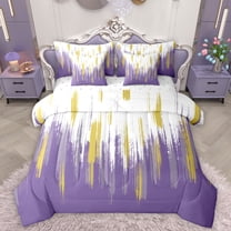 Homewish Graffiti Striped Lines 7-Piece Twin Bedding Sets,Modern Minimalist Geometric Bedding Comforter Set,Purple White Gold Sheet Sets For Teens,Super Cozy Room Decor Reversible