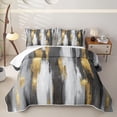 thumbnail image 1 of Homewish Gray Gold Quilt King,Abstract Modern King Coverlet Set,3 Pieces, 1 of 7